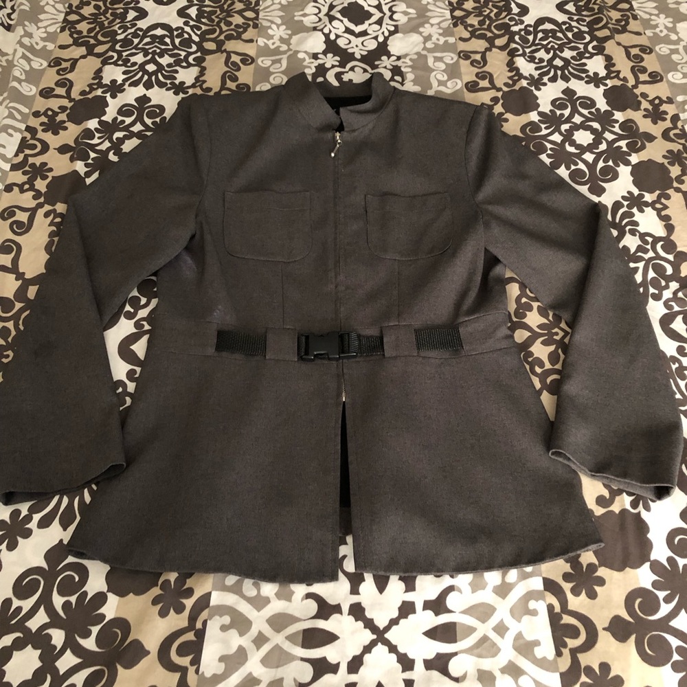 Gray Belted Blazer Jacket